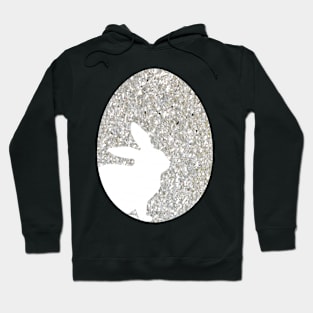 Easter Bunny Silhouette in Silver Faux Glitter Easter Egg Hoodie